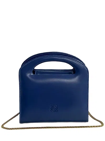 Pre-owned Loewe 2010-2025 Leather Anagram Chain Top Handle Bag Satchel In Blue