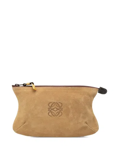 Pre-owned Loewe 2010-2025 Suede Anagram Clutch Bag In Brown