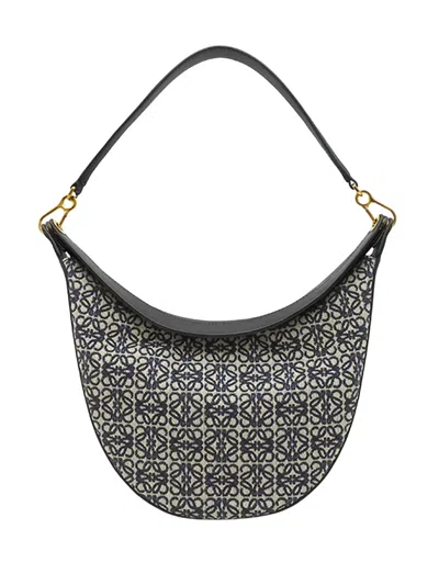 Pre-owned Loewe 2010-2026 Anagram Canvas Luna Hobo Bag In Blue