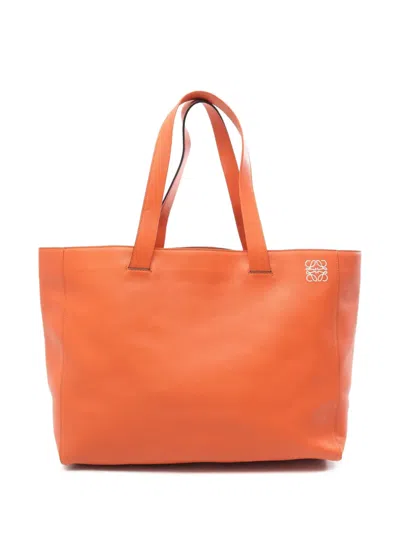 Pre-owned Loewe 2010-2026 Anagram Leather East West Tote Bag In Orange