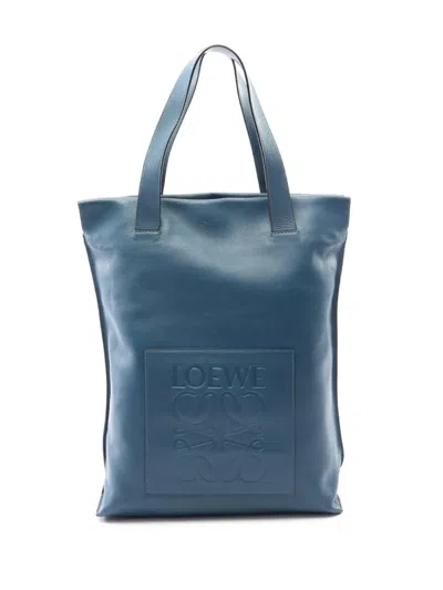Pre-owned Loewe 2010-2026 Anagram Leather Shopper Tote Bag In Blue