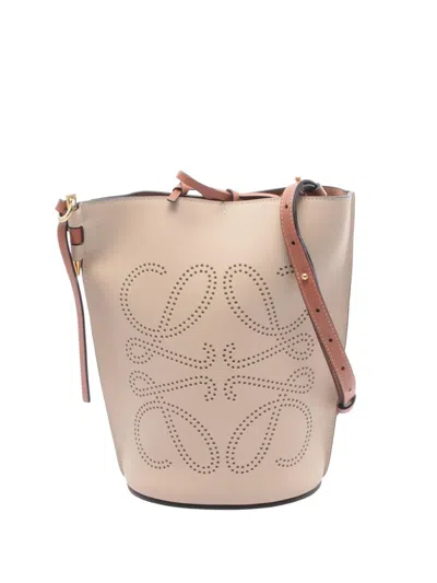 Pre-owned Loewe 2010-2026 Anagram Perforated Leather Gate Bucket Bag In Neutral
