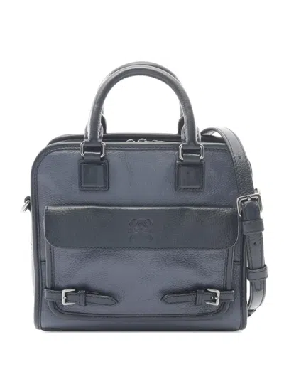 Pre-owned Loewe 2010-2026 Bicolor Grained Calfskin Cruz Satchel In Blue