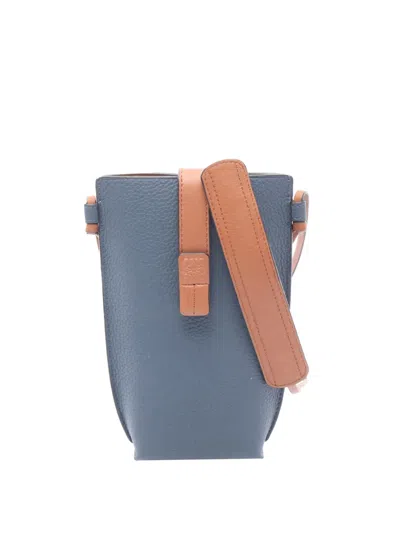 Pre-owned Loewe 2010-2026 Bicolor Grained Calfskin Gate Pocket Crossbody Bag In Blue