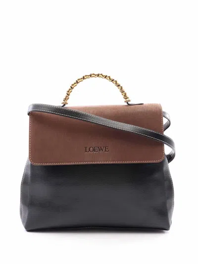 Pre-owned Loewe 2010-2026 Bicolor Leather Velazquez Twist Top Handle Bag Satchel In Black