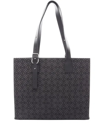 Pre-owned Loewe 2010-2026 Canvas Anagram Buckle Horizontal Tote Bag In Black