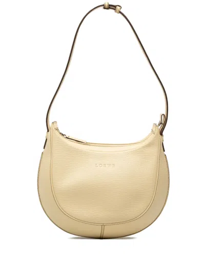 Pre-owned Loewe 2010-2026 Embossed Leather Logo Hobo Bag In White