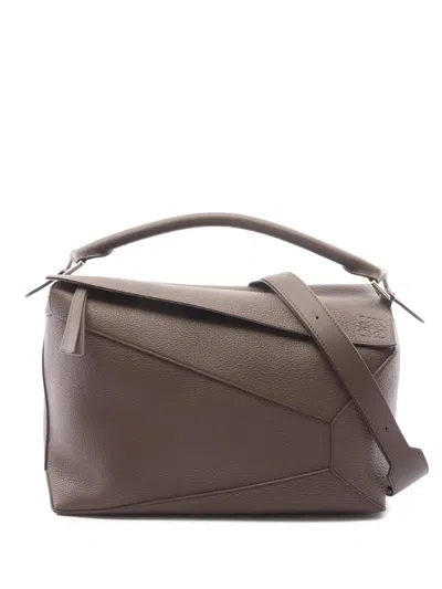Pre-owned Loewe 2010-2026 Large Calfskin Puzzle Edge Satchel In Brown