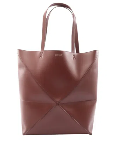 Pre-owned Loewe 2010-2026 Large Calfskin Puzzle Fold Tote Bag In Brown