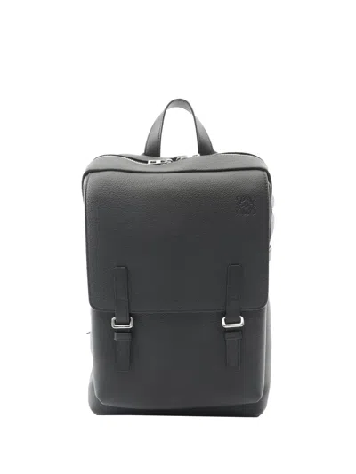 Pre-owned Loewe 2010-2026 Leather Anagram Military Backpack In Black