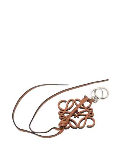 Pre-owned Loewe 2010-2026 Leather Anagram Ring And Bag Charm Key Chain In Brown