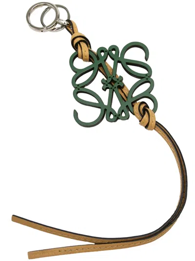 Pre-owned Loewe 2010-2026 Leather Anagram Ring And Bag Charm Key Chain In Green