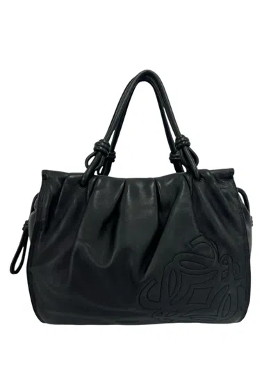 Pre-owned Loewe 2010-2026 Leather Anagram Tote Bag In Black