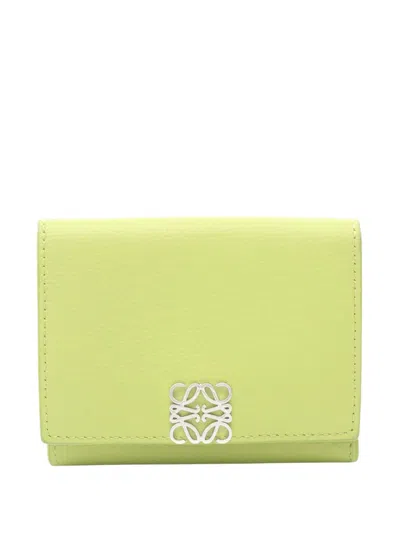 Pre-owned Loewe 2010-2026 Leather Anagram Wallet Small Wallets In Green