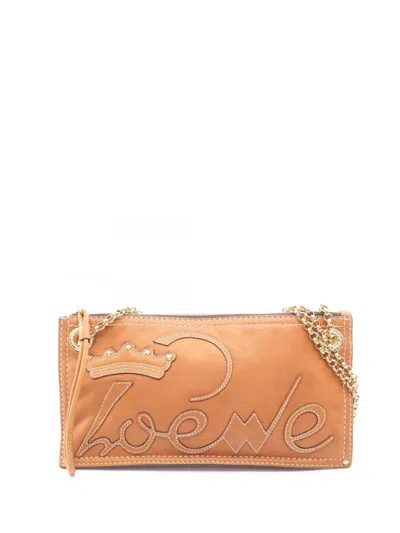 Pre-owned Loewe 2010-2026 Leather Crown Chain Shoulder Bag In Brown