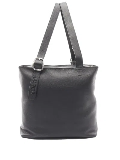 Pre-owned Loewe 2010-2026 Leather Loop Tote Bag In Black