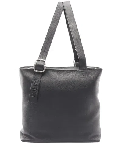 Pre-owned Loewe 2010-2026 Leather Loop Zip Tote Bag In Black