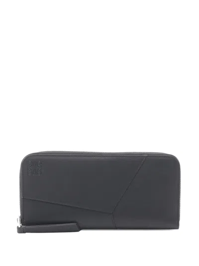 Pre-owned Loewe 2010-2026 Leather Puzzle Wallet Long Wallets In Black