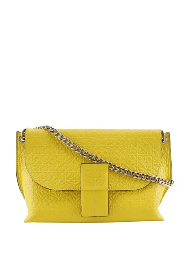 Pre-owned Loewe 2010-2026 Leather Repeat Anagram Avenue Crossbody Bag In Yellow