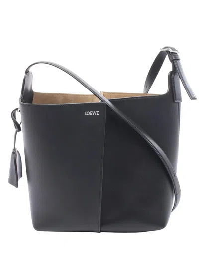 Pre-owned Loewe 2010-2026 Medium Calfskin Bilbao Bucket Bag In Black
