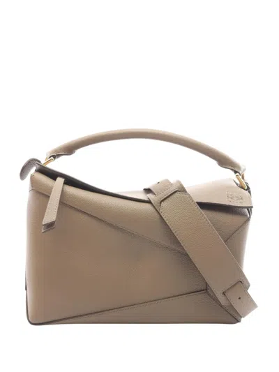 Pre-owned Loewe 2010-2026 Medium Calfskin Puzzle Edge Satchel In Gray