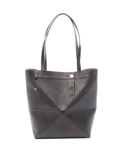 Pre-owned Loewe 2010-2026 Medium Calfskin Puzzle Fold Panta Tote Bag In Brown