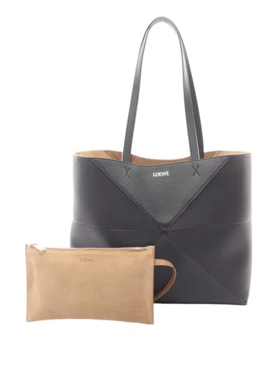 Pre-owned Loewe 2010-2026 Medium Calfskin Puzzle Fold Tote Bag In Black