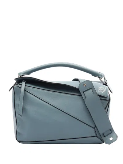 Pre-owned Loewe 2010-2026 Medium Calfskin Puzzle Satchel In Blue