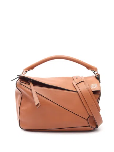 Pre-owned Loewe 2010-2026 Medium Calfskin Puzzle Satchel In Brown