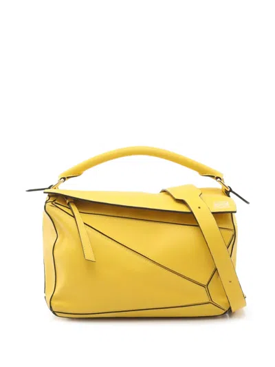 Pre-owned Loewe 2010-2026 Medium Calfskin Puzzle Satchel In Yellow