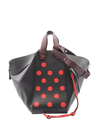 Pre-owned Loewe 2010-2026 Medium Leather Polka Dot Hammock Bag Satchel In Black
