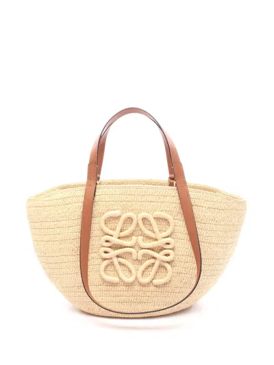 Pre-owned Loewe 2010-2026 Medium Raffia Eclipse Basket Tote Satchel In Neutrals