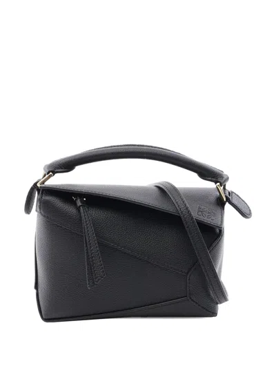 Pre-owned Loewe 2010-2026 Mini Calfskin Puzzle Edge Satchel In Black