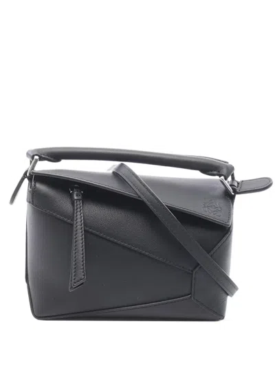 Pre-owned Loewe 2010-2026 Mini Calfskin Puzzle Edge Satchel In Black