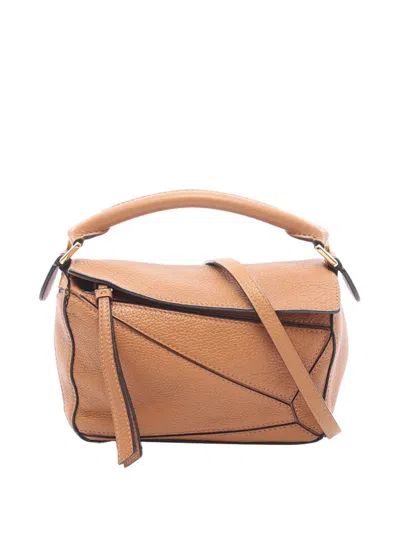Pre-owned Loewe 2010-2026 Mini Calfskin Puzzle Edge Satchel In Brown
