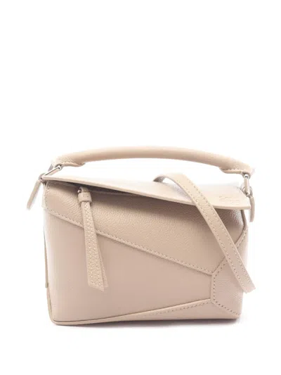 Pre-owned Loewe 2010-2026 Mini Calfskin Puzzle Edge Satchel In Neutral