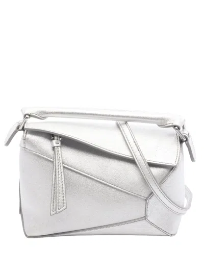 Pre-owned Loewe 2010-2026 Mini Calfskin Puzzle Edge Satchel In Silver