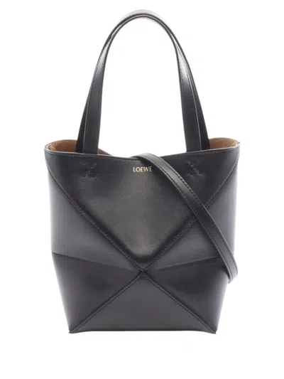 Pre-owned Loewe 2010-2026 Mini Calfskin Puzzle Fold Tote Satchel In Black