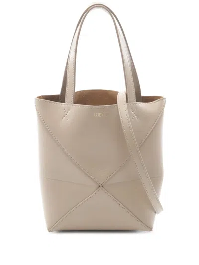 Pre-owned Loewe 2010-2026 Mini Calfskin Puzzle Fold Tote Satchel In Neutral