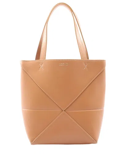 Pre-owned Loewe 2010-2026 Mini Leather Puzzle Fold Tote Bag In Brown