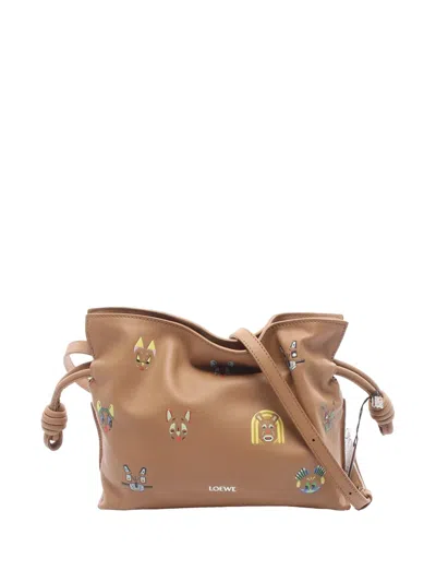Pre-owned Loewe 2010-2026 Mini Nappa Cats Flamenco Knot Clutch Crossbody Bag In Brown