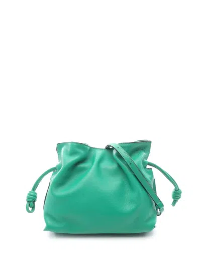 Pre-owned Loewe 2010-2026 Mini Nappa Flamenco Knot Clutch Crossbody Bag In Green