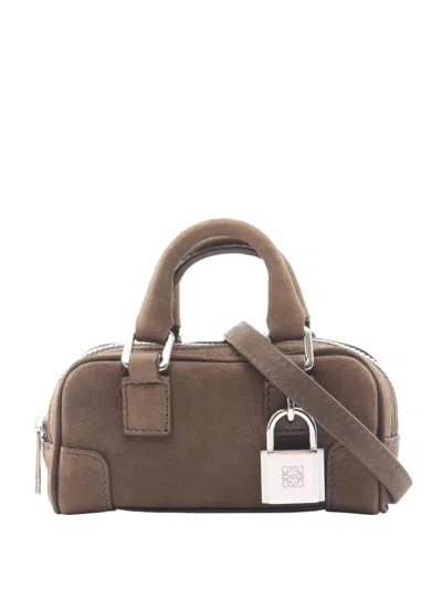 Pre-owned Loewe 2010-2026 Nano Suede Amazona Satchel In Gray