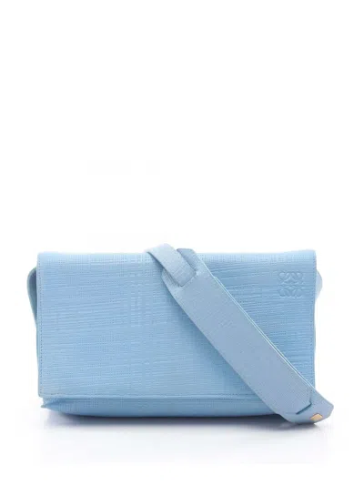 Pre-owned Loewe 2010-2026 Patent Anagram Vega Crossbody Bag In Blue