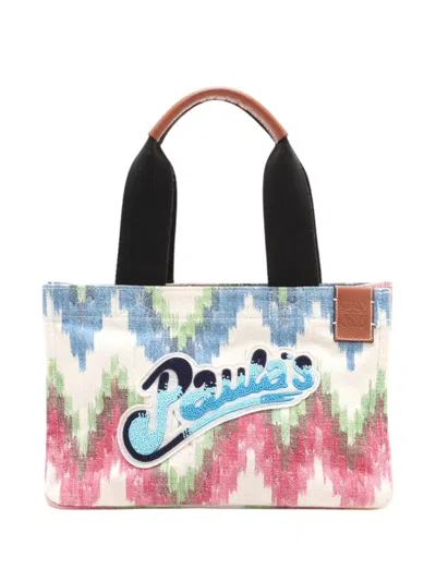 Pre-owned Loewe 2010-2026 Paula's Ibiza Canvas Beach Cabas Tote Bag In White