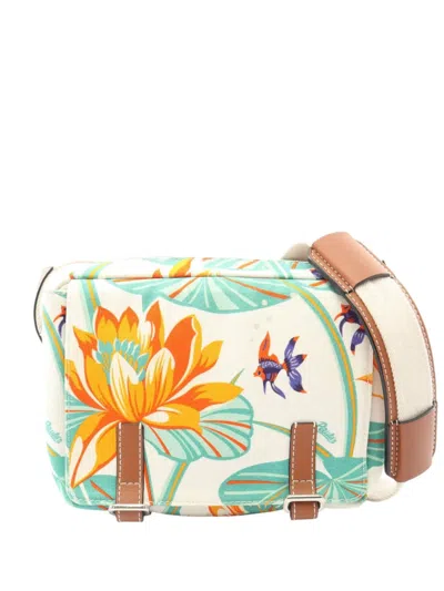 Pre-owned Loewe 2010-2026 Paulas Ibiza Canvas Water Lily Messenger Bag Crossbody Bag In White