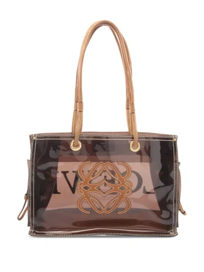 Pre-owned Loewe 2010-2026 Pvc And Leather Anagram Tote Bag In Brown