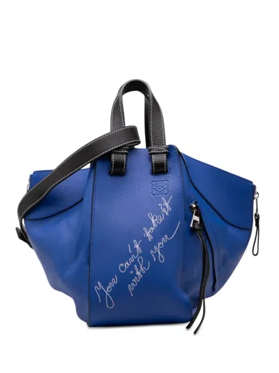 Pre-owned Loewe 2010-2026 Small Bicolor Calfskin Can't Take It Hammock Bag Satchel In Blue