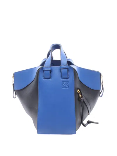 Pre-owned Loewe 2010-2026 Small Bicolor Calfskin Hammock Satchel In Blue