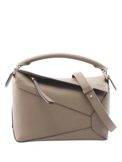 Pre-owned Loewe 2010-2026 Small Calfskin Puzzle Edge Satchel In Grey